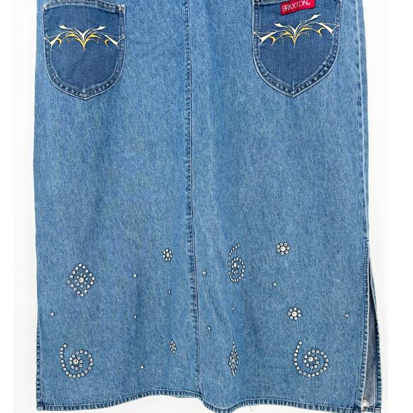 Braxton Studded Denim Vintage Denim Maxi Jumper Dress Size L/XL *FLAWED* - Picture 3 of 6